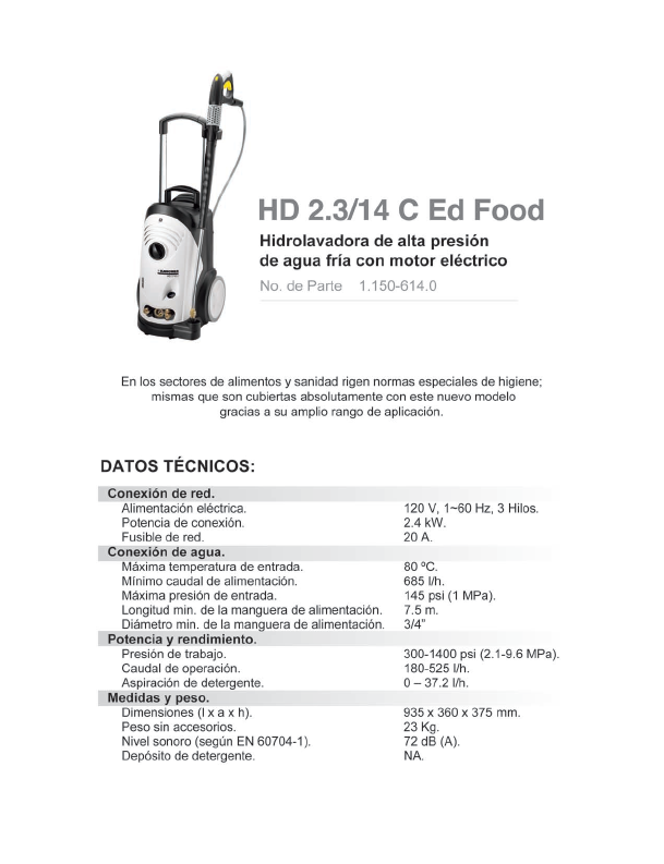 Hidro lavadora de alta presión de agua caliente con motor eléctrico