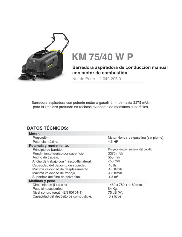 Barredora aspiradora de conducción manual con motor de combustión