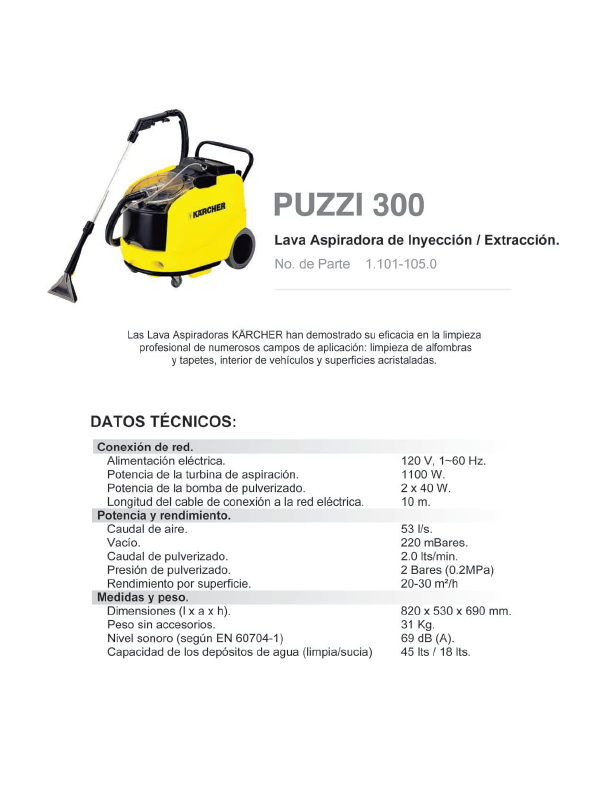 Lava aspiradora de inyección extracción