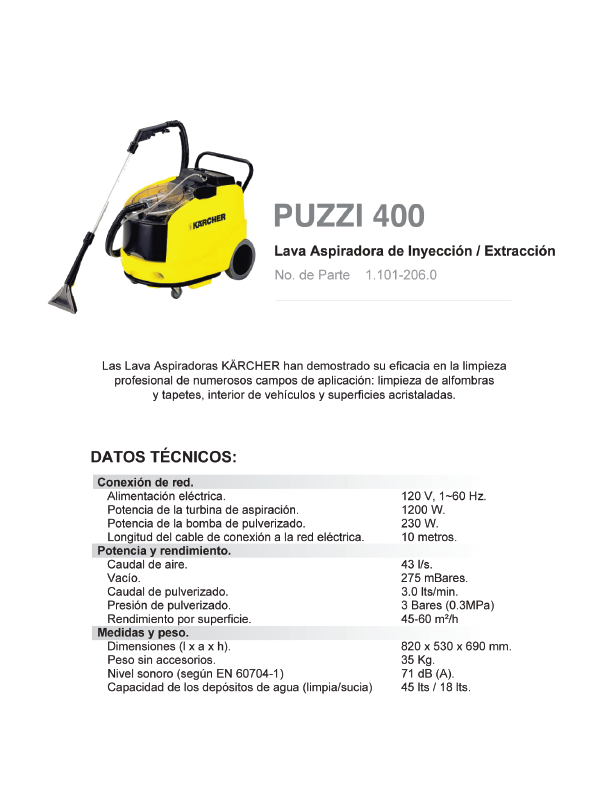 Lava aspiradora de inyección extracción